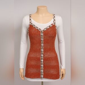 Vintage Free People Plaid Trim Sweater Knit Top M